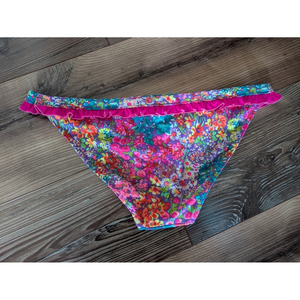 Victoria's Secret VS Floral Ruffle Pink Cheeky Bikini Bottom Medium - Picture 2 of 6